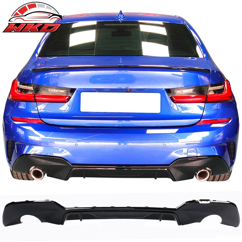 Wholesale 19-22 BMW 330i M Sport Dual Single Exhaust Rear Lip Diffuser Gloss Black PP