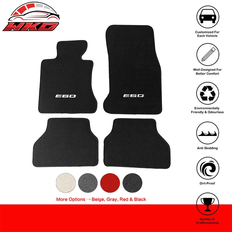 05-10 E60 Logo 5-Series 4PC Front Rear Nylon Floor Mats Carpets Black FOR: (BMW)