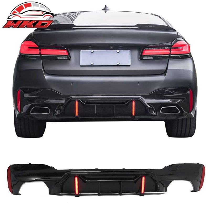Wholesale 17-23 BMW 5 Series G30 M Sport Gloss Black IKON Style Rear Diffuser w/ LED