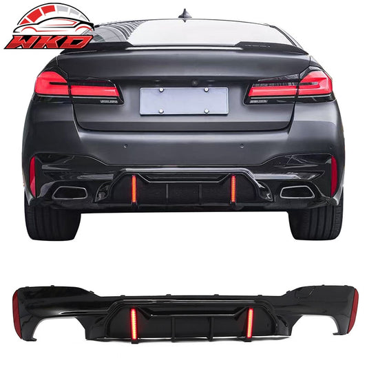 Wholesale 17-23 BMW 5 Series G30 M Sport Gloss Black IKON Style Rear Diffuser w/ LED
