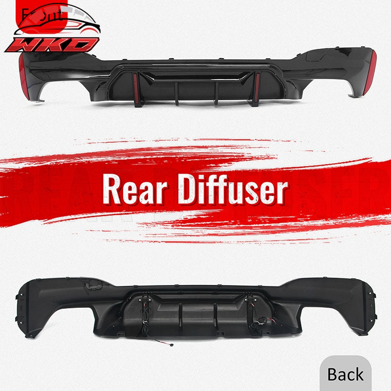 Fits 17-23 BMW 5 Series G30 M Sport Gloss Black IKON Style Rear Diffuser w/ LED