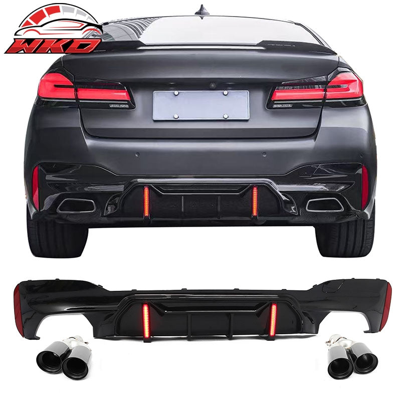 Wholesale 17-20 BMW 5 Series G30 M Sport Gloss Black LED Rear Diffuser w/Quad Exhaust