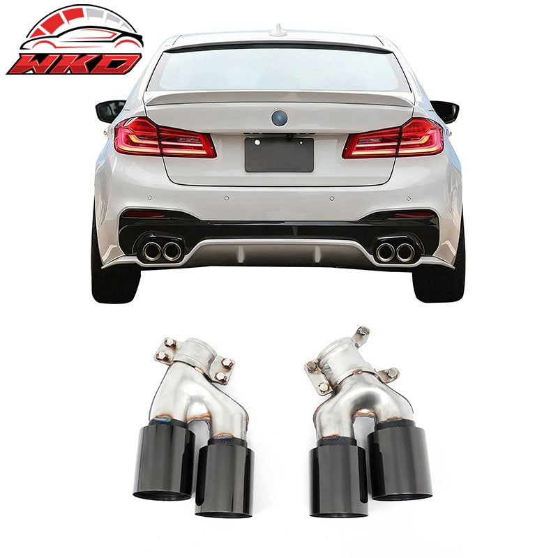 Fits 17-20 BMW 5 Series G30 M5 Style Stainless Steel Quad Exhaust Tips - Black