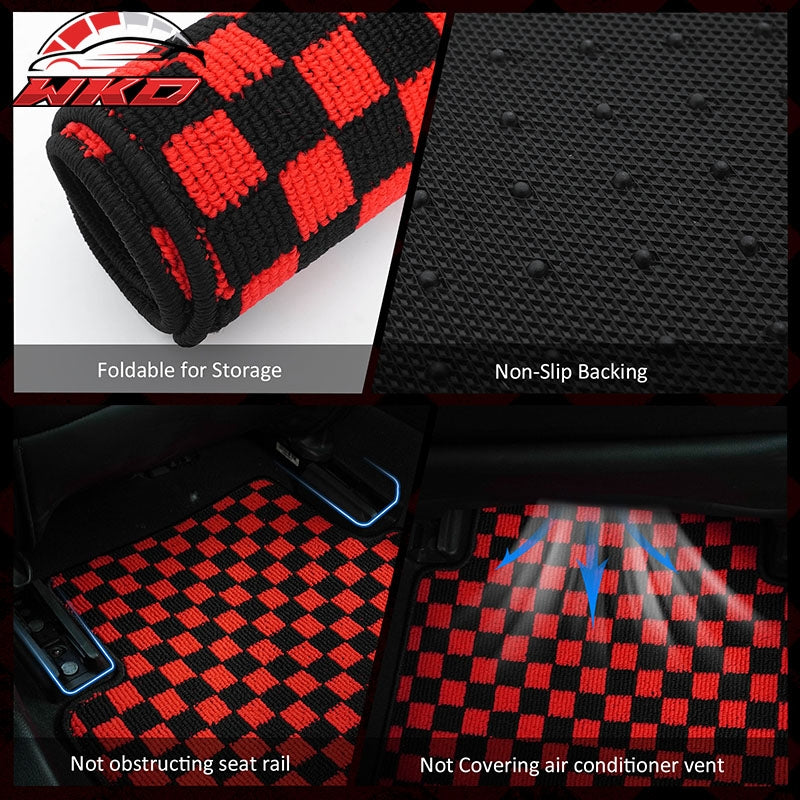 Fits 07-13 BMW E92 3-Series Coupe Floor Mats Checkered Carpets Black Red Plaid