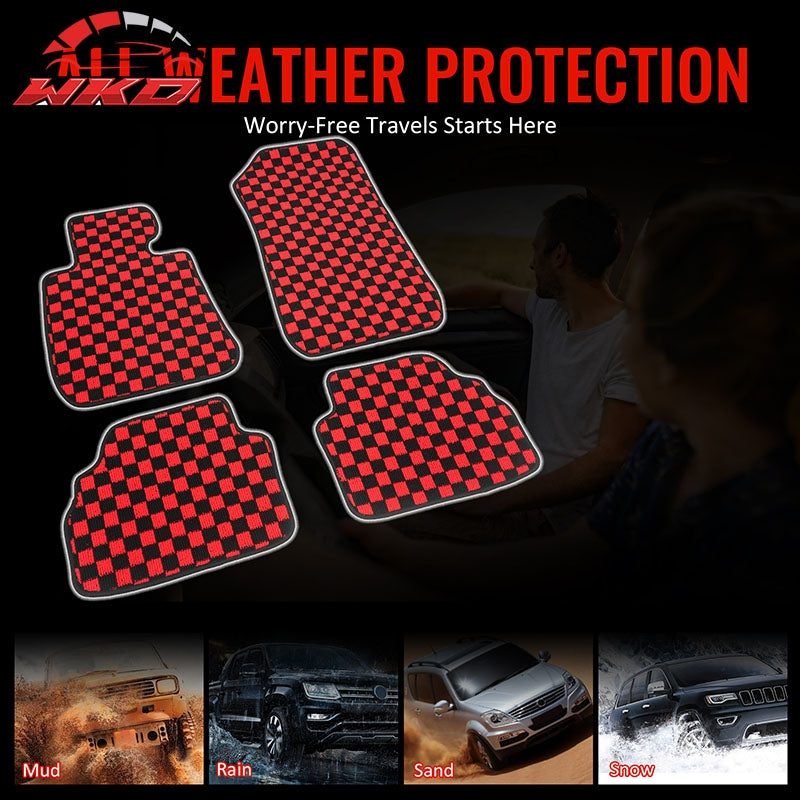 Fits 07-13 BMW E92 3-Series Coupe Floor Mats Checkered Carpets Black Red Plaid