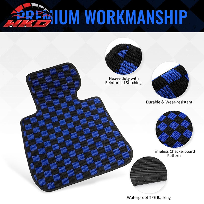 Wholesale 07-13 BMW E92 3-Series Coupe Floor Mats Checkered Carpets Black Blue Plaid - Wikond Auto