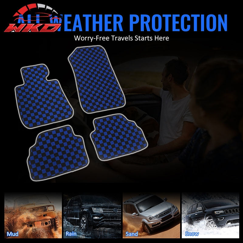 Wholesale 07-13 BMW E92 3-Series Coupe Floor Mats Checkered Carpets Black Blue Plaid - Wikond Auto
