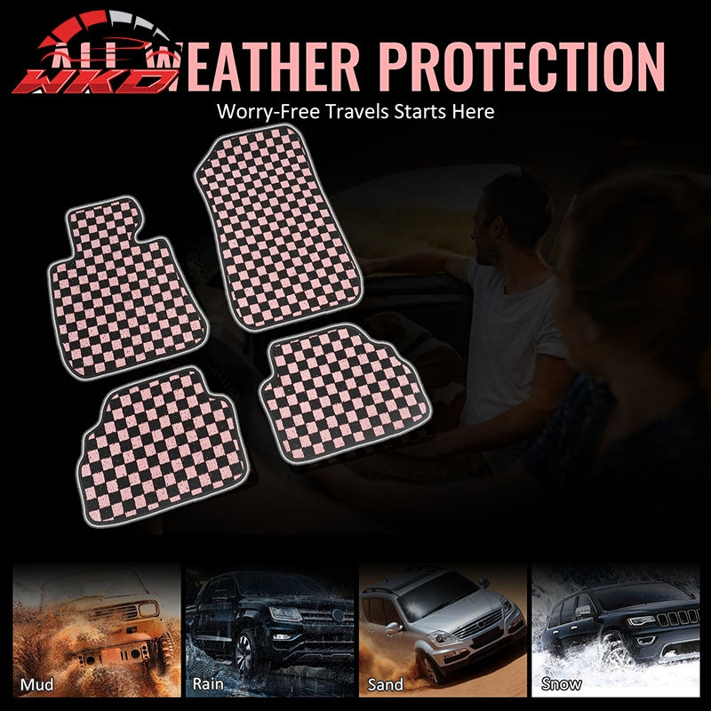 Fits 07-13 BMW E92 3-Series Coupe Floor Mats Checkered Carpets Black Pink Plaid