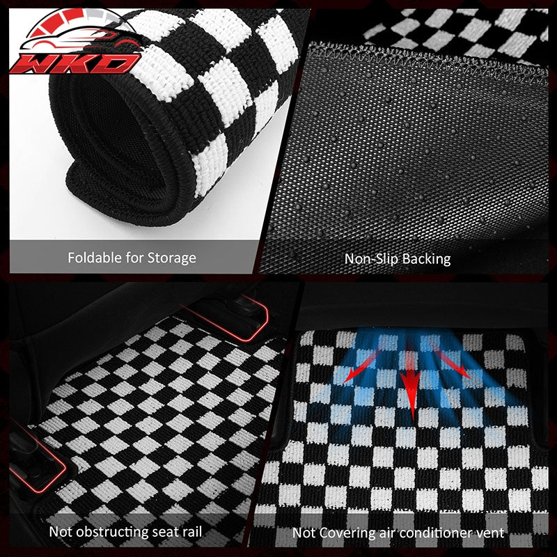 Fits 07-13 BMW E92 3-Series Coupe Floor Mats Checkered Carpets Black White Plaid