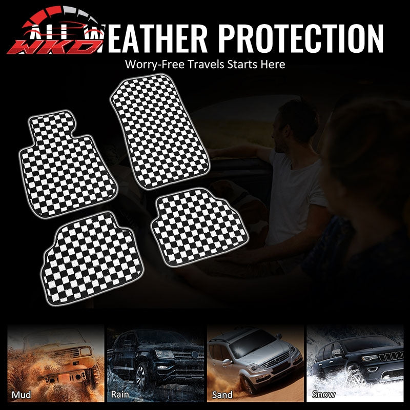 Fits 07-13 BMW E92 3-Series Coupe Floor Mats Checkered Carpets Black White Plaid