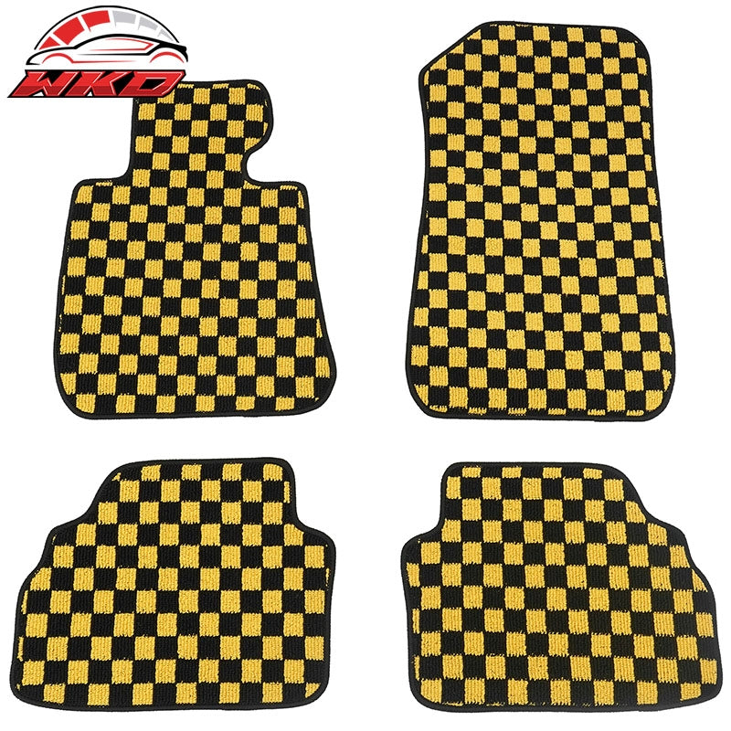 Wholesale 07-13 BMW E92 3-Series Coupe Floor Mats Checkered Carpet Black Yellow Plaid