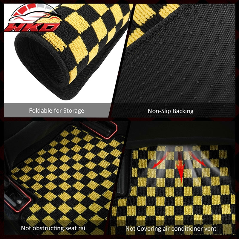 Fits 07-13 BMW E92 3-Series Coupe Floor Mats Checkered Carpet Black Yellow Plaid