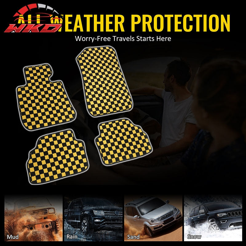 Fits 07-13 BMW E92 3-Series Coupe Floor Mats Checkered Carpet Black Yellow Plaid