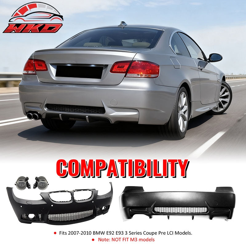 Fits 07-10 BMW E92 E93 3 Series M3 Style Fog Lamps Front & Rear Bumper Cover PP