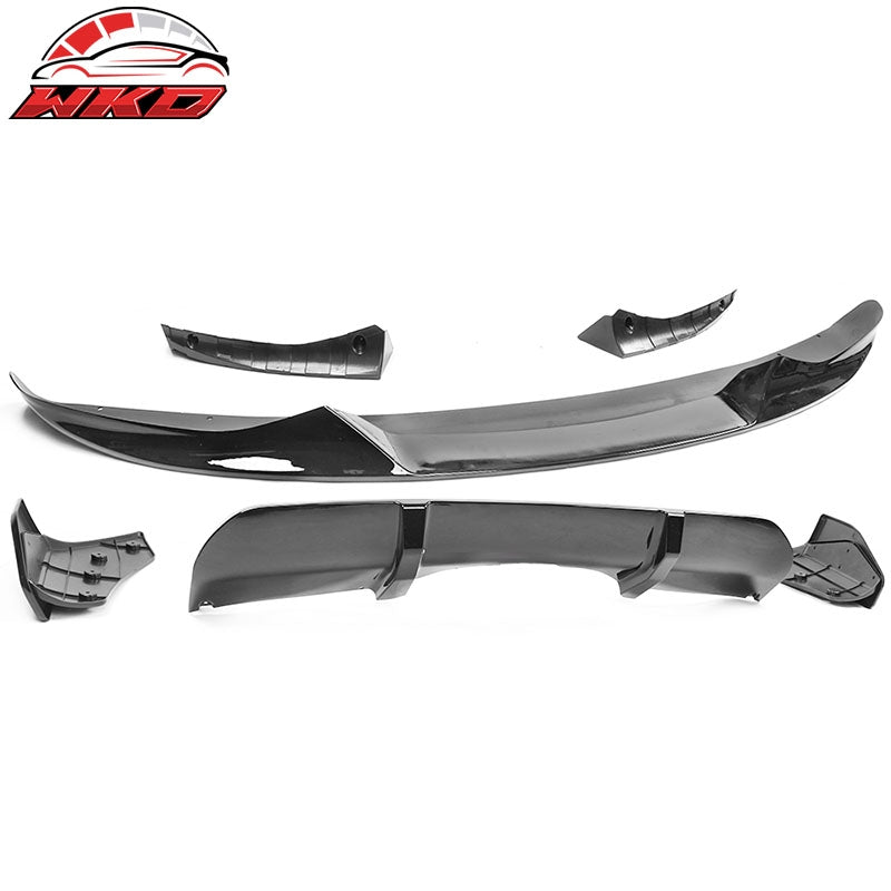 Fits 14-18 BMW F15 X5 M Sport Front Bumper Lip & Rear Diffuser Gloss Black - PP