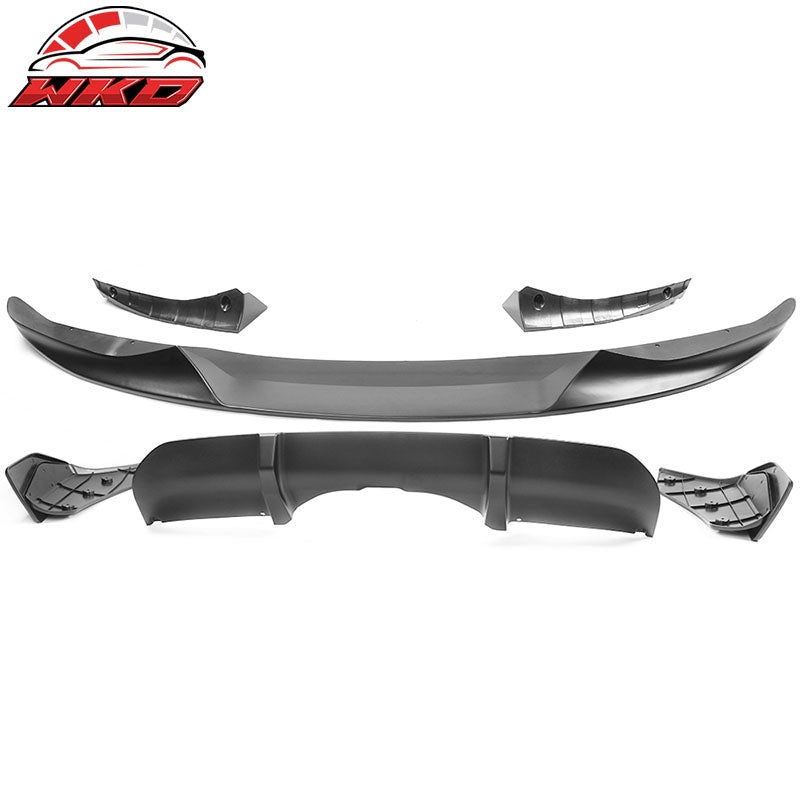 Fits 14-18 BMW F15 X5 M Sport Front Bumper Lip & Rear Diffuser Matte Black - PP