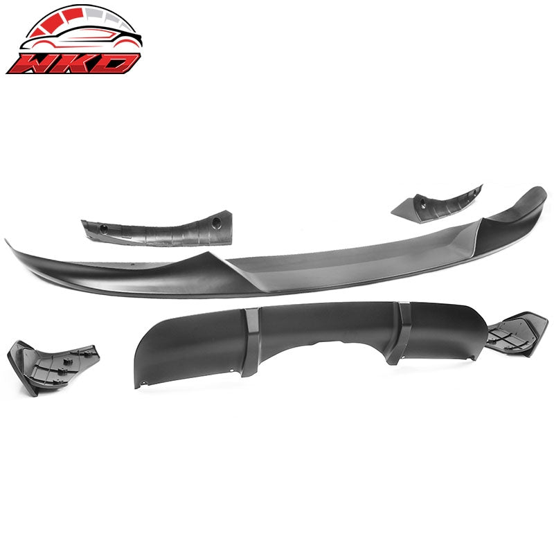 Fits 14-18 BMW F15 X5 M Sport Front Bumper Lip & Rear Diffuser Matte Black - PP