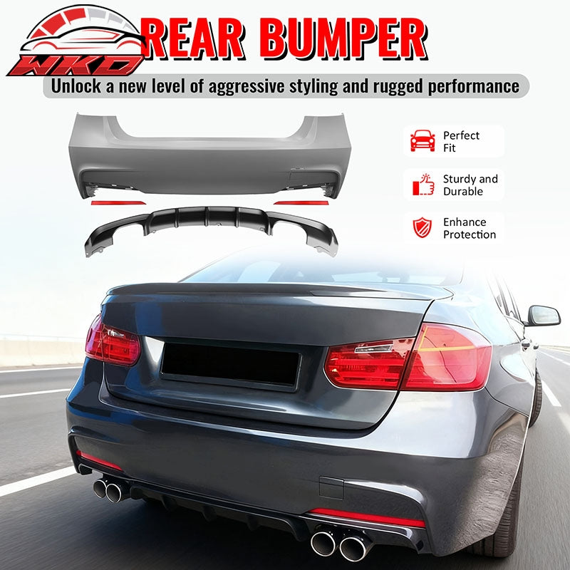 Fits 12-18 BMW F30 3 Series M Performance Style Rear Bumper Cover W/Diffuser PP