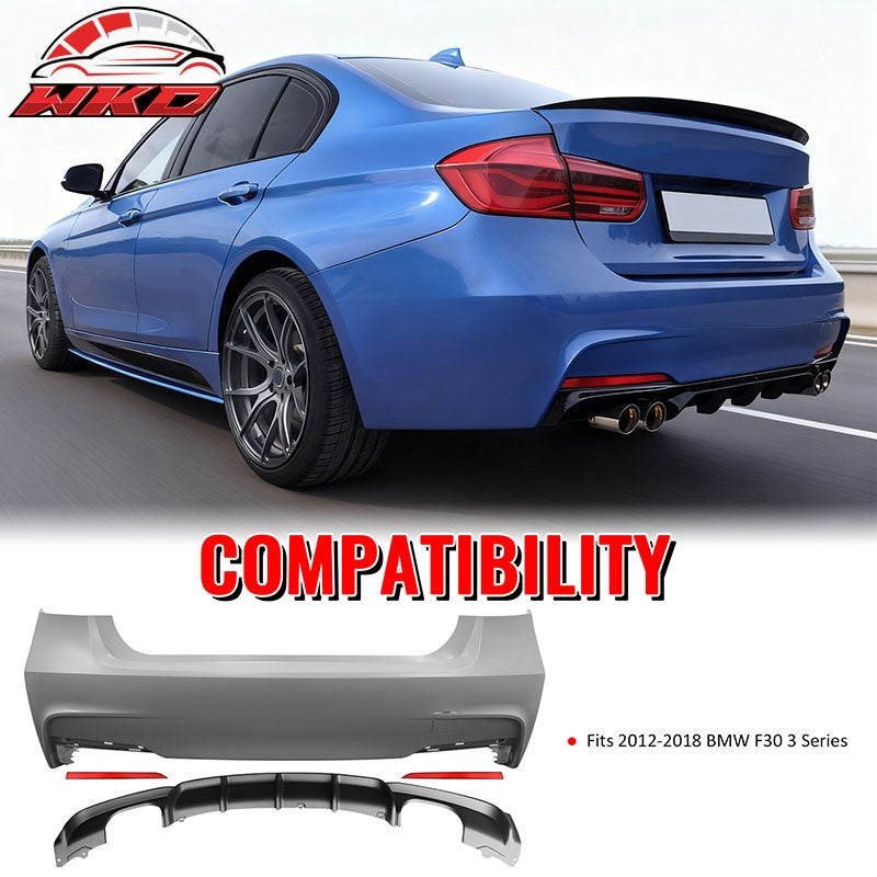 Fits 12-18 BMW F30 3 Series M Performance Style Rear Bumper Cover W/Diffuser PP