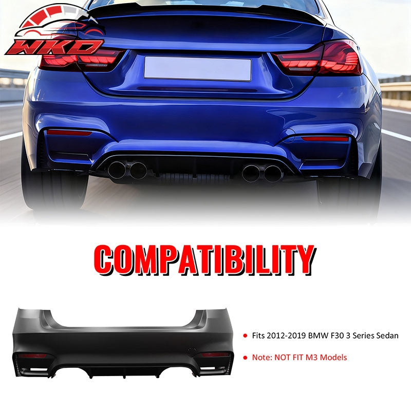 Fits 12-19 BMW F30 3-Series Sedan M3 M4 Style Rear Bumper Cover Replacement PP