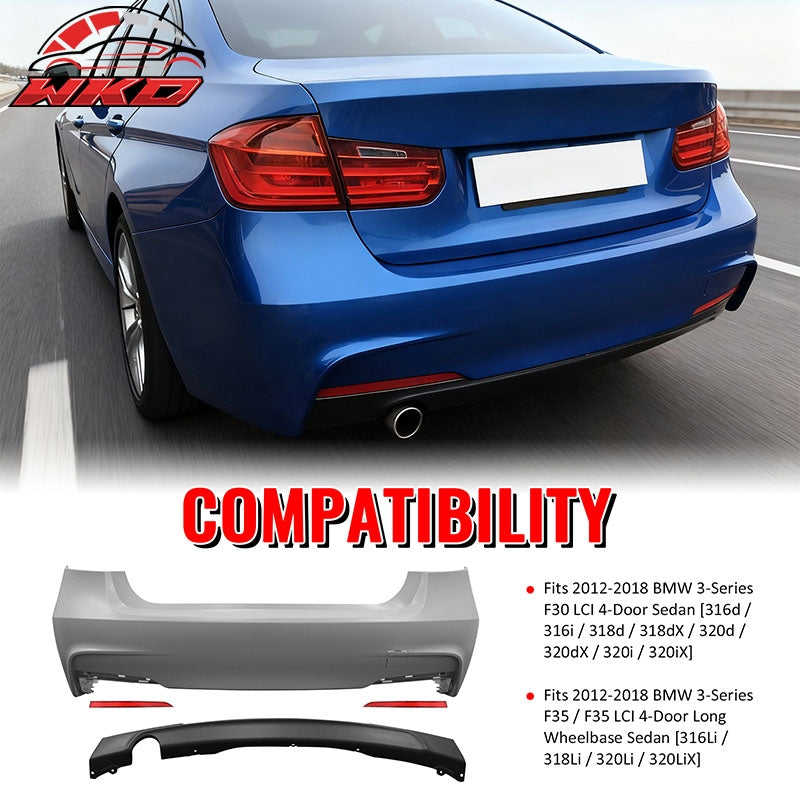 Fits 12-18 BMW F30 F35 3 Series Rear Bumper Cover Replacement W/Diffuser PP