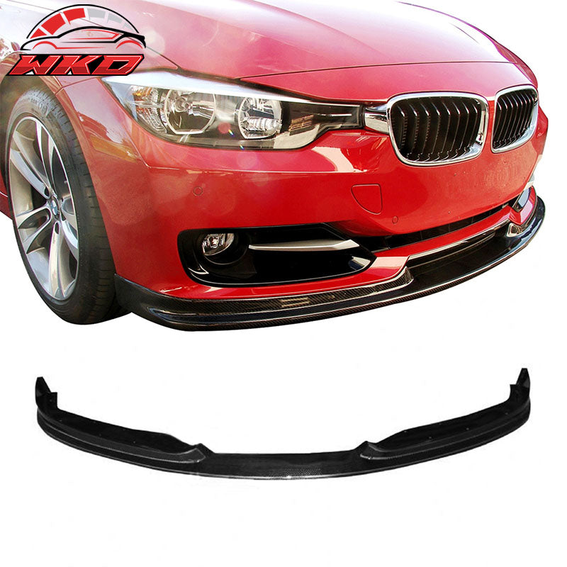 Fits 12-15 BMW F30 3-Series 4Dr HM Style Front Bumper Lip - Matte Carbon Fiber