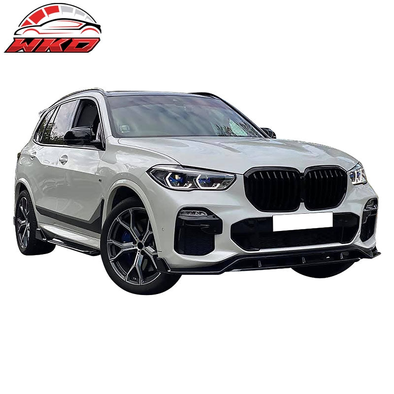Fits 19-23 BMW G05 X5 M Sport Gloss Black Front Bumper Lip IKON Style ABS 4PC