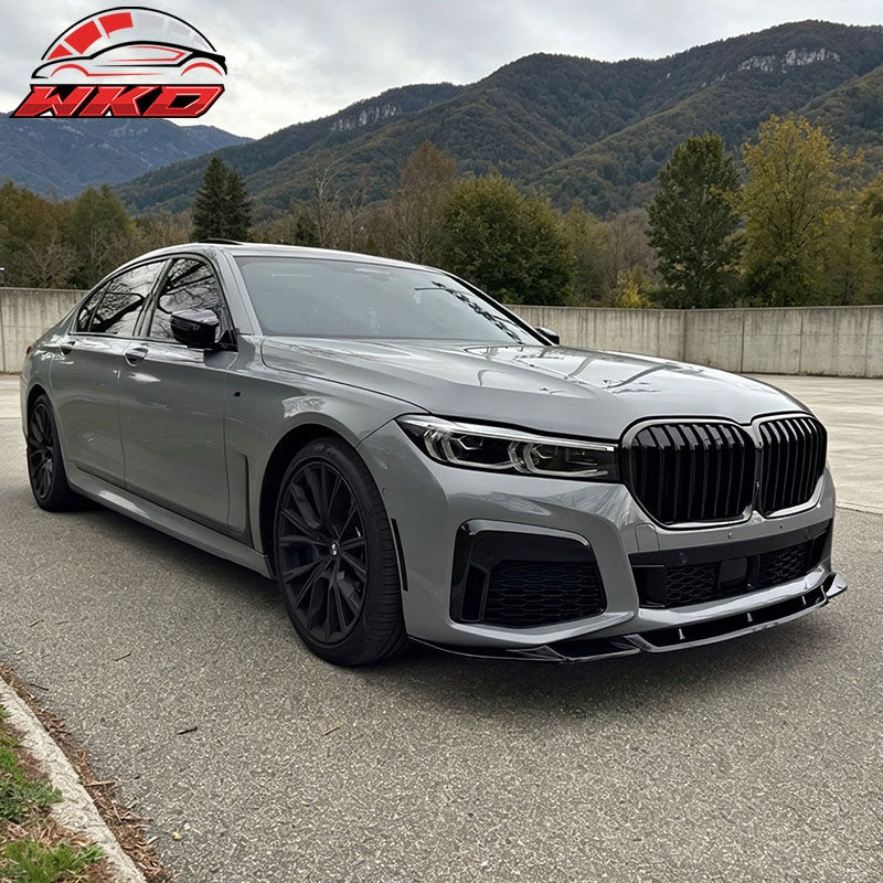 Fits 20-22 BMW G12 7-Series IKON Style Front Bumper Lip Spoiler Gloss Black PP