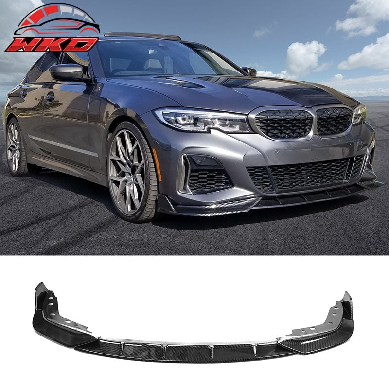 Fits 19-22 BMW G20 3 Series 3PC V1 Style Carbon Fiber Print Front Bumper Lip PP
