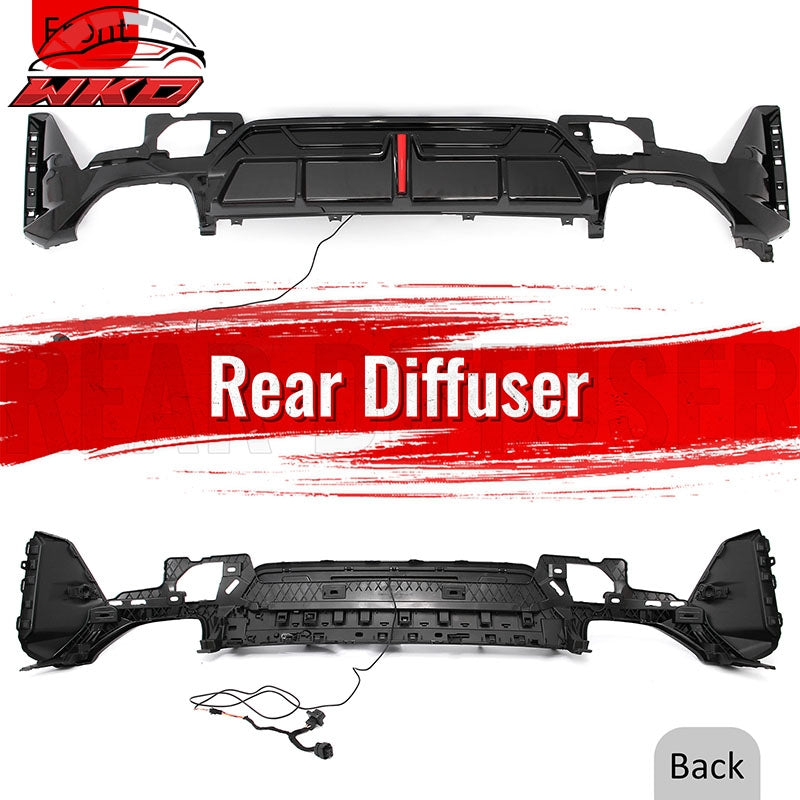 Fits 23-26 BMW G20 3-Series IKON Rear Bumper Diffuser W/LED Light PP Gloss Black