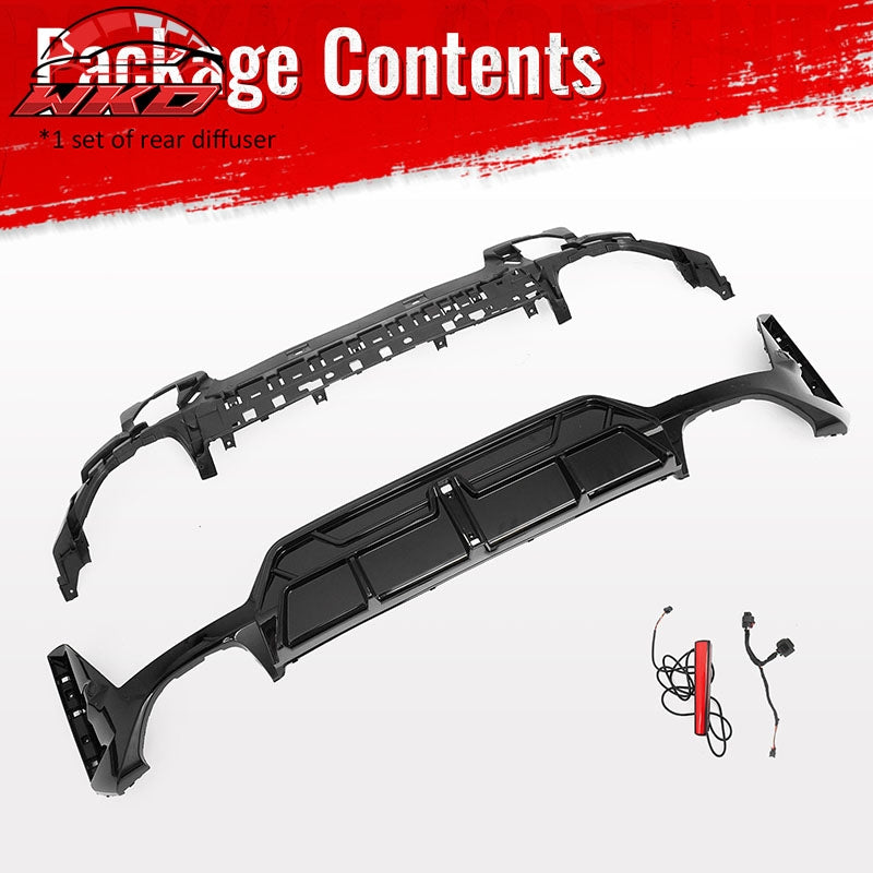 Fits 23-26 BMW G20 3-Series IKON Rear Bumper Diffuser W/LED Light PP Gloss Black