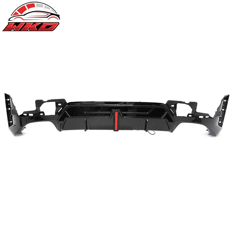 Fits 23-26 BMW G20 3-Series IKON Rear Bumper Diffuser W/LED Light PP Gloss Black