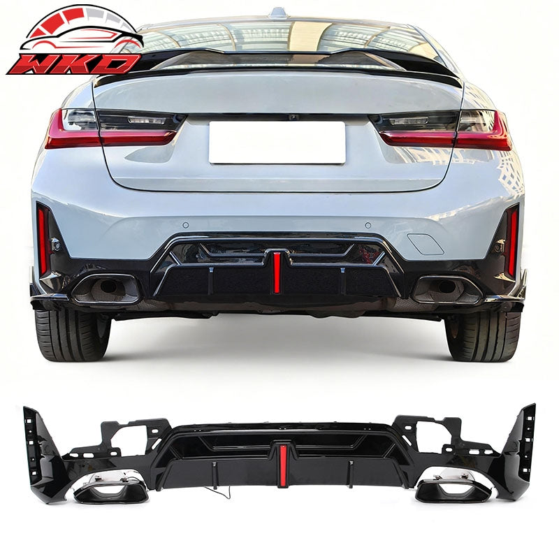 Wholesale 23-26 BMW G20 3-Series IKON Rear Diffuser W/LED & Exhaust Tips Gloss Black