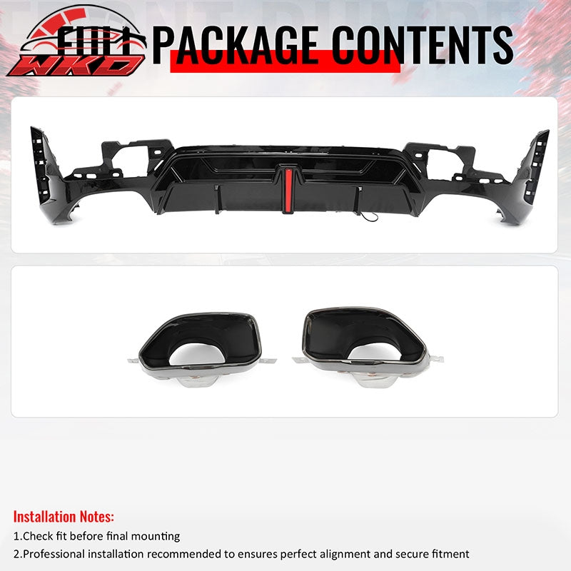 Fits 23-26 BMW G20 3-Series IKON Rear Diffuser W/LED & Exhaust Tips Gloss Black