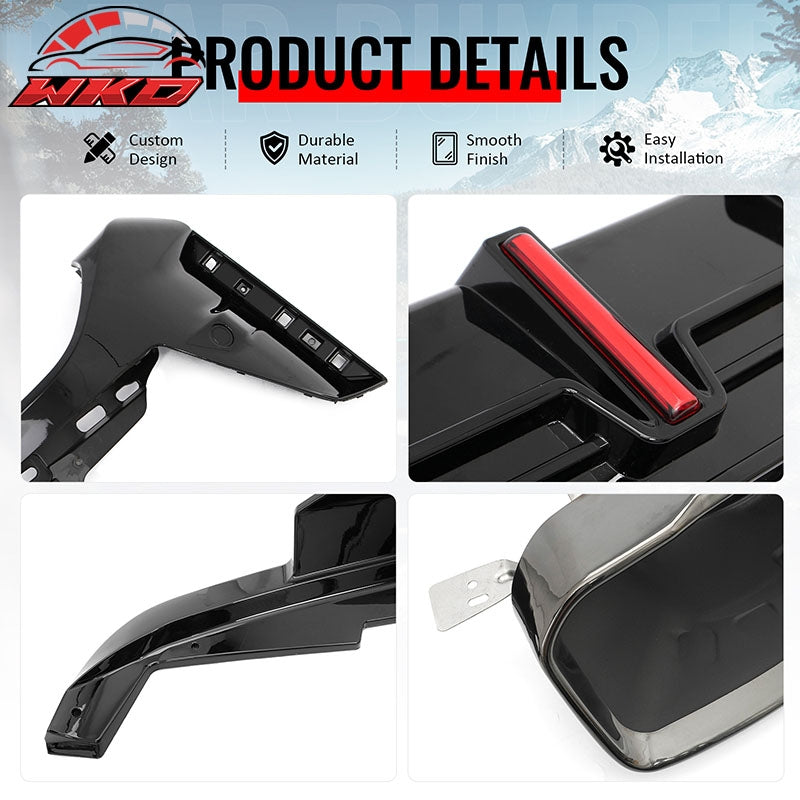 Fits 23-26 BMW G20 3-Series Rear Diffuser W/LED + Apron +Exhaust Tip Gloss Black