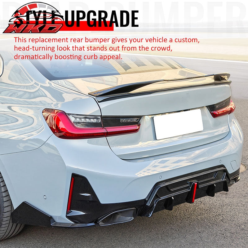 Fits 23-26 BMW G20 3-Series Rear Diffuser W/LED + Apron +Exhaust Tip Gloss Black