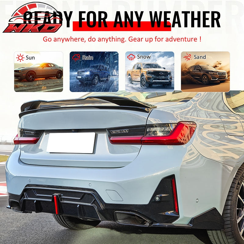 Fits 23-26 BMW G20 3-Series Rear Diffuser W/LED + Apron +Exhaust Tip Gloss Black
