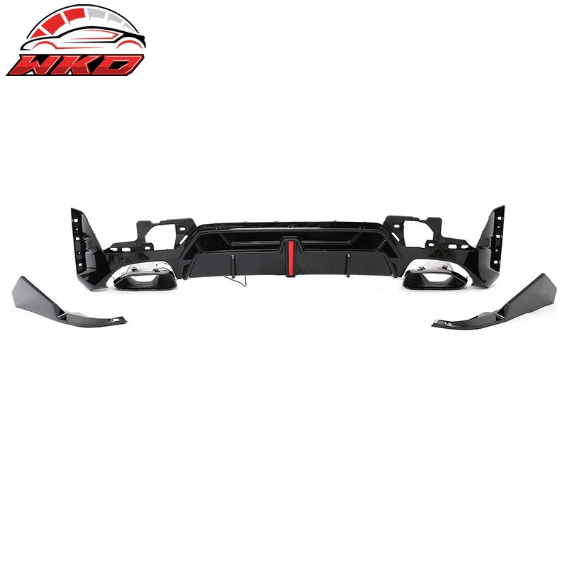 Fits 23-26 BMW G20 3-Series Rear Diffuser W/LED + Apron +Exhaust Tip Gloss Black