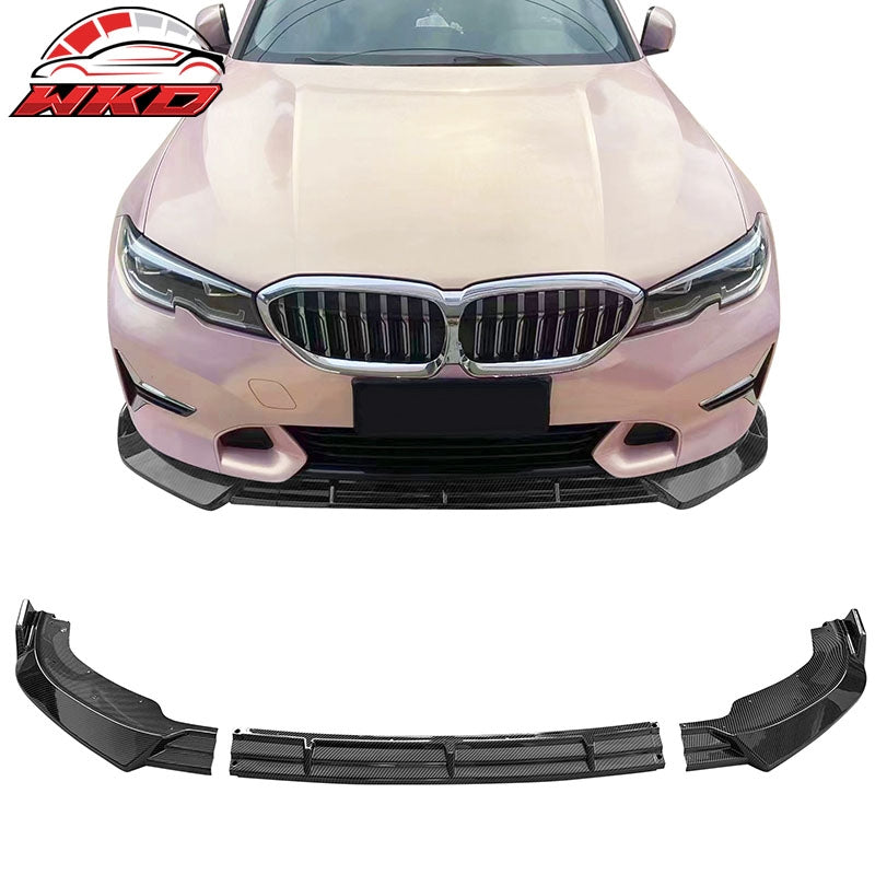 For 19-22 BMW G20 3 Series Sport Line Carbon Fiber Print Front Bumper Lip 3PC PP