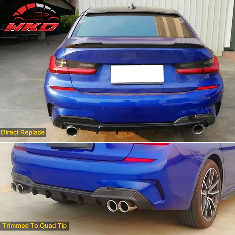 Fits 19-22 BMW G20 330i M Sport Rear Diffuser Bumper Lip Carbon Fiber Print