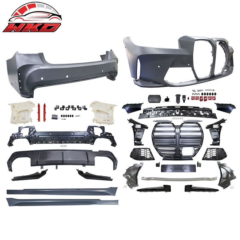 Fits 23-26 BMW G20 LCI M340i Front + Rear Bumper Cover + Side Skirts (M3 Style)