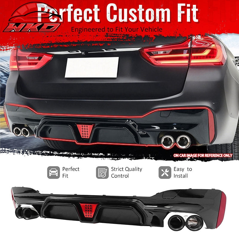 Fits 17-20 BMW G30 5 Series CS Style Rear Diffuser w/ LED + Black Quad Exhaust