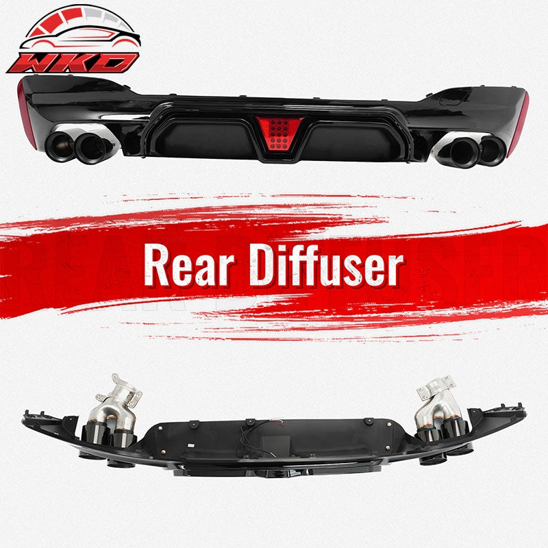 Fits 17-20 BMW G30 5 Series CS Style Rear Diffuser w/ LED + Black Quad Exhaust