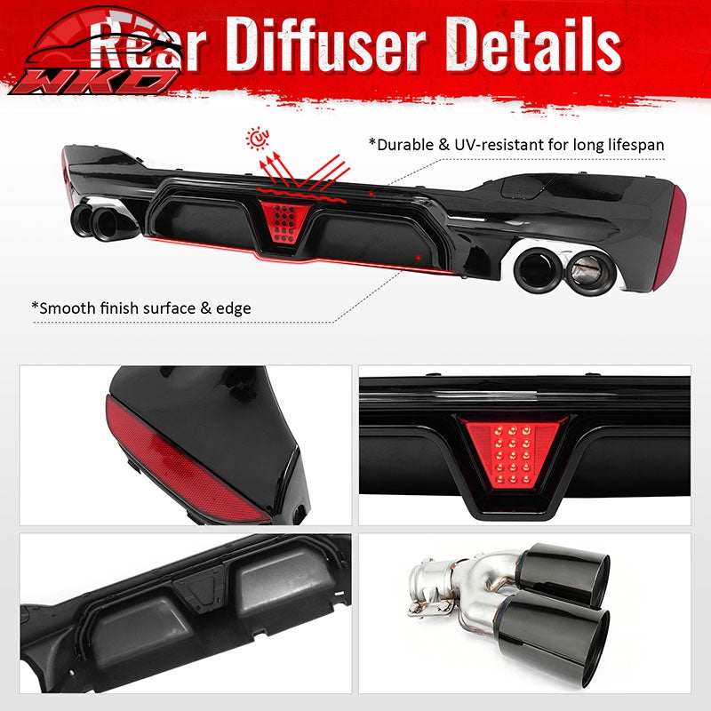Fits 17-20 BMW G30 5 Series CS Style Rear Diffuser w/ LED + Black Quad Exhaust