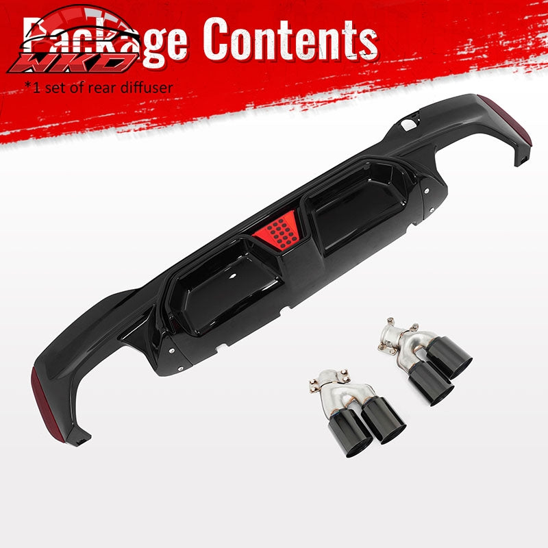 Fits 17-20 BMW G30 5 Series CS Style Rear Diffuser w/ LED + Black Quad Exhaust