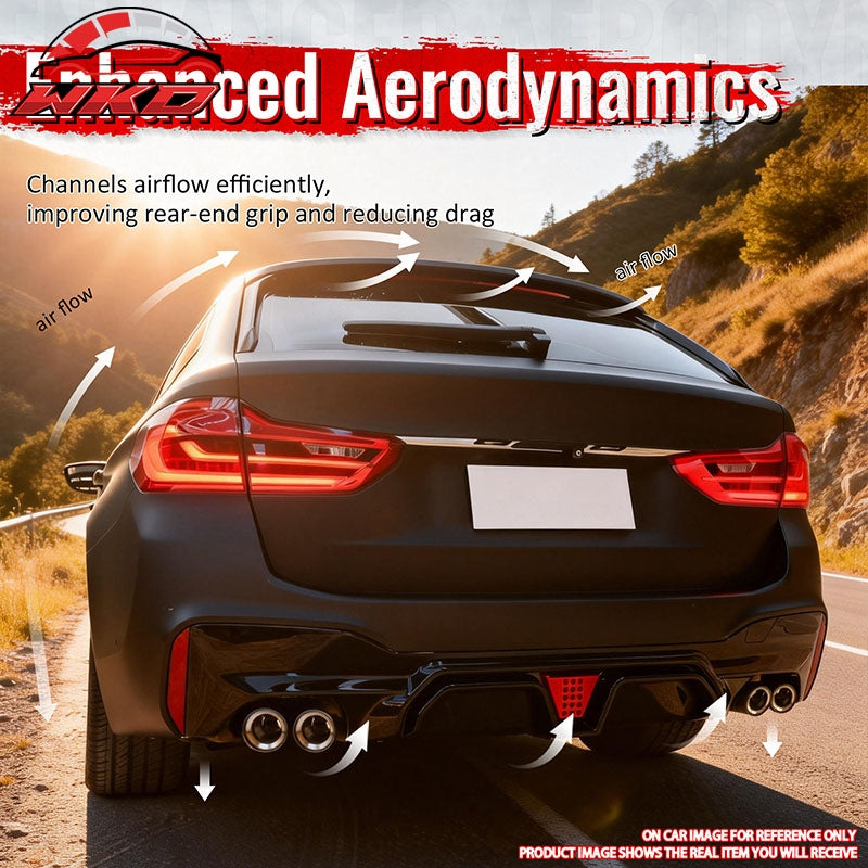 Fits 17-20 BMW G30 5 Series CS Style Rear Diffuser w/ LED + Black Quad Exhaust