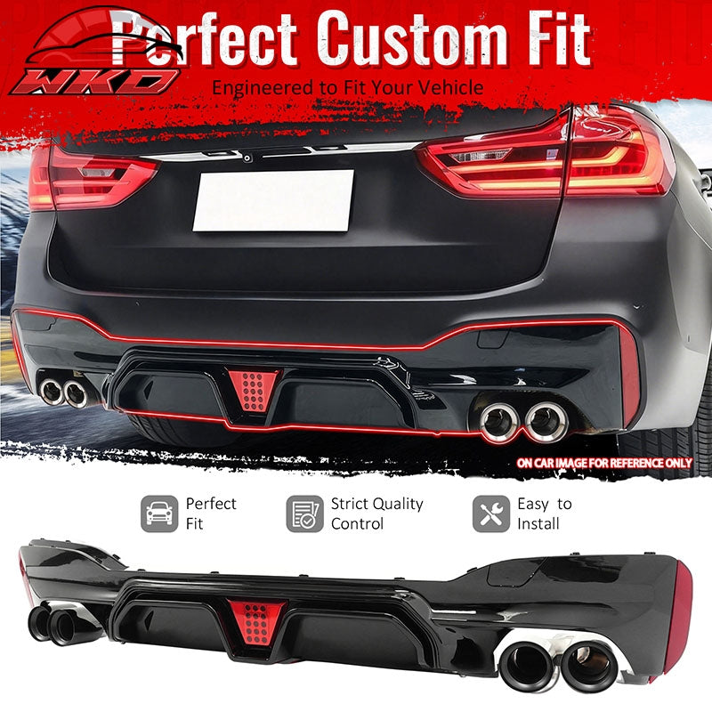 Fits 21-23 BMW G30 5 Series CS Style Rear Diffuser w/ LED + Black Quad Exhaust
