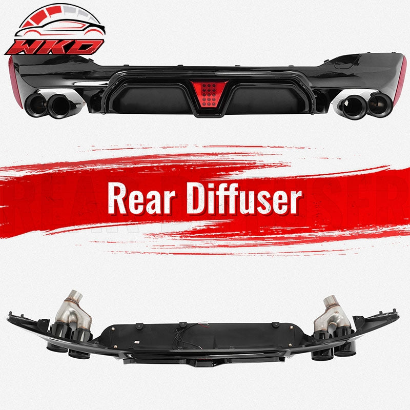Fits 21-23 BMW G30 5 Series CS Style Rear Diffuser w/ LED + Black Quad Exhaust