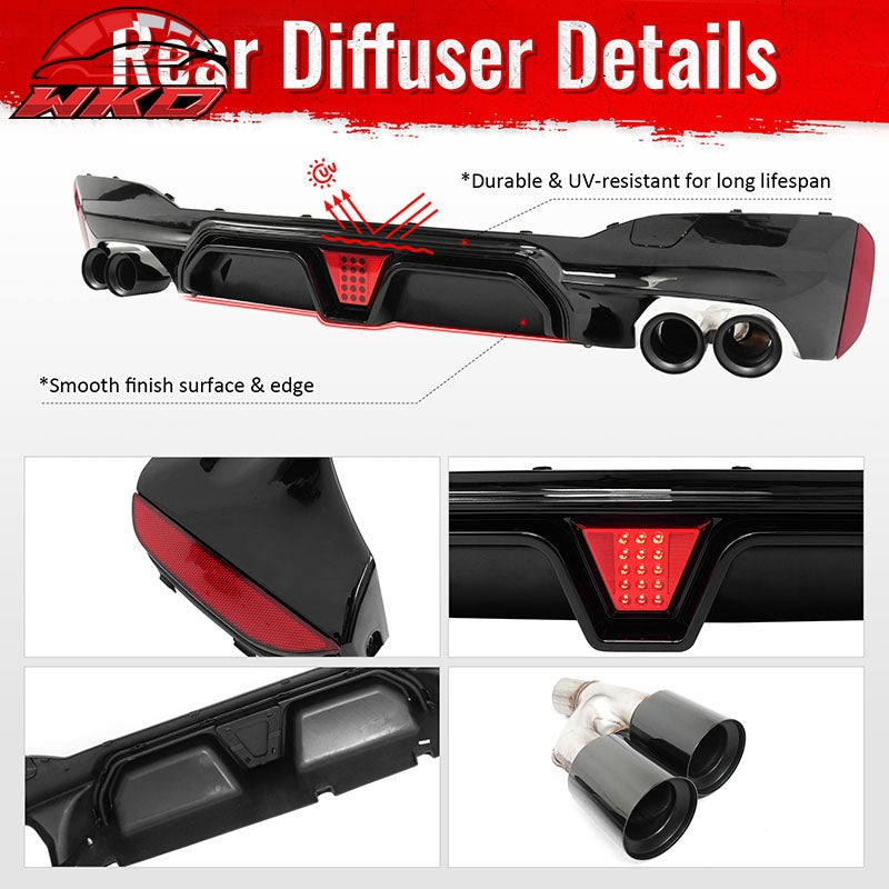Fits 21-23 BMW G30 5 Series CS Style Rear Diffuser w/ LED + Black Quad Exhaust