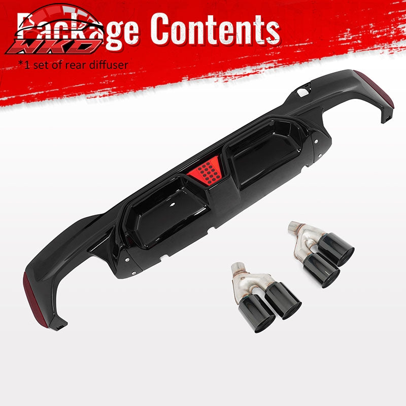 Fits 21-23 BMW G30 5 Series CS Style Rear Diffuser w/ LED + Black Quad Exhaust